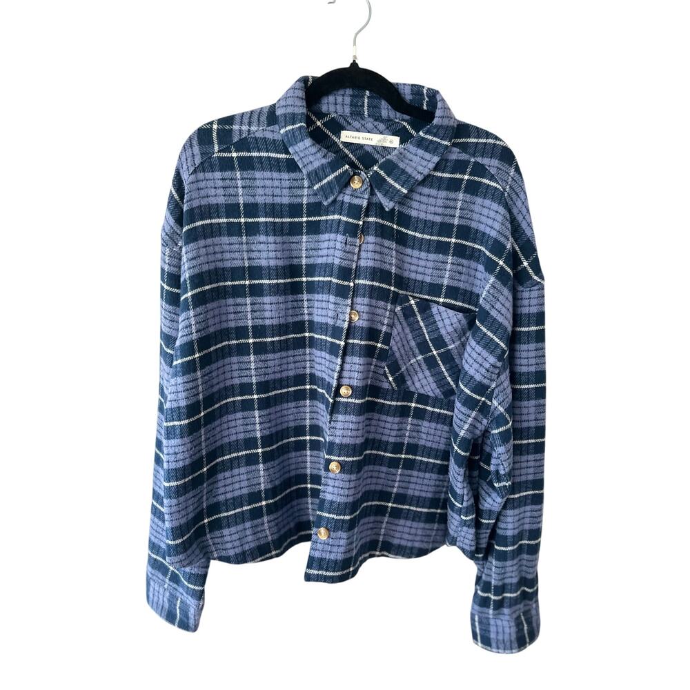 Altar'd State Blue Plaid Button Shirt Jacket XL Cotton